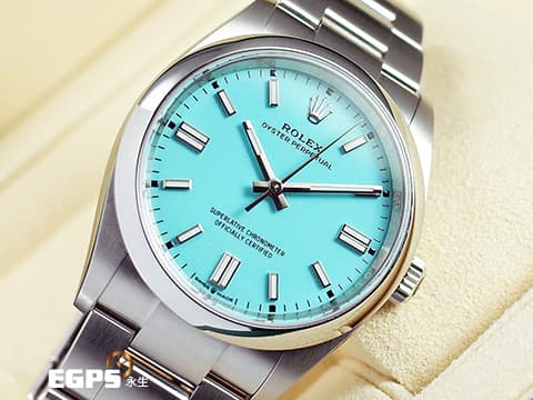 ROLEX 勞力士 Oyster Perpetual 36 經典 蠔式恆動型 126000 超夯、超熱門、超搶手的綠松石藍色 Tiffany面盤 OP36 不鏽鋼 2024年新式綠卡 自動上鍊 36mm