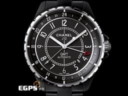 CHANEL 香奈兒 J12 Ceramic GMT H3101 黑色啞光陶瓷材質 兩地時區 <font color="#FF0000">時尚質感霧面高抗磨黑陶瓷 2023年保單</font> 自動上鍊 41mm