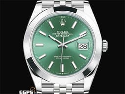 ROLEX 勞力士 DATEJUST 126300 蠔式日誌型 不鏽鋼材質 <font color=#00FF00>新世代 超級夯的薄荷綠色面盤，五株紀念型錶帶</font> <font color=#FF0000>2024年保單 極新</font> 自動腕錶 41mm