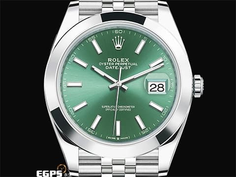 ROLEX 勞力士 DATEJUST 126300 蠔式日誌型 不鏽鋼材質 新世代 超級夯的薄荷綠色面盤，五株紀念型錶帶 2022年保單 自動腕錶 41mm