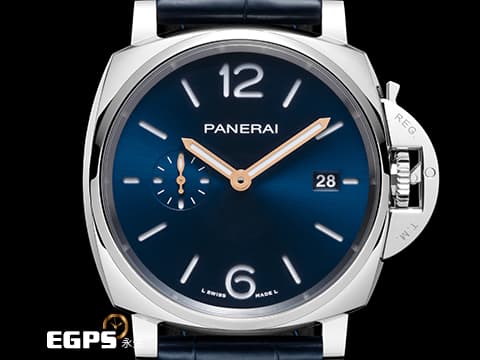 PANERAI 沛納海 Luminor Due PAM1274 三日鍊 小秒針 藍色太陽放射紋三明治面盤 金色指針 PAM01274 2022年保單 新式快拆錶帶 自動上鍊 42mm