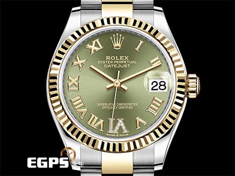 ROLEX 勞力士 DateJust 278273 不鏽鋼&amp;18K黃金材質 半金款&nbsp;&nbsp;原廠鑲鑽VI 橄欖綠色錶面&nbsp;2025年保卡  自動上鍊 31mm