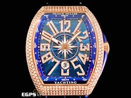 FRANCK MULLER 法蘭穆勒 FM Vanguard Yachting V45 SC 遊艇系列 <font color=#FF0000>  玫瑰金材質 運動款 藍色面盤 精鑲美鑽耀眼奪目，與眾不同絕對是目光的焦點 ！！</font>  自動上鍊 44x54mm