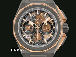 ZENITH 真力時 Defy Extreme 高震頻 87.9100.9004/03.I001 鈦金屬+<font color="#ffba6b">玫瑰金材質 鏤空面盤</font> 1/100秒 計時碼表&nbsp;<font color="#FF0000">2022年台灣公司貨 新式易拆卸替換錶帶裝置 附帆布錶帶、橡膠錶帶 </font>自動上鍊 45mm