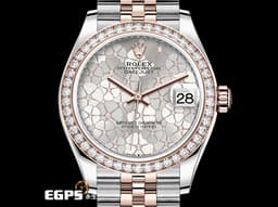ROLEX 勞力士 Lady-Datejust 蠔式日誌型 278381RBR-0032 18玫瑰金半金款<font color="#05f0f0"> 停產絕版款&nbsp;鑲鑽銀色花朵圖案面盤 紀念型（JUBILEE）錶帶 原廠鑲嵌鑽石錶圈</font><font color="#FF0000"> 2023年新式保卡 蒐藏未使用品</font>&nbsp;自動上鍊 31mm