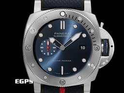PANERAI 沛納海 Submersible QuarantaQuattro Luna Rossa PAM01391 潛水錶<font color="#567594">藍色太陽紋面盤 藍色尼龍橡膠錶帶 </font><font color="#FF0000">沛納海P9000自製機芯 小秒盤 2022年保單 台灣公司貨 專賣店限量款 PAM1391</font>自動上鍊 44mm