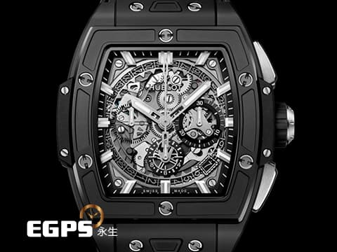 Hublot 宇舶 Spirit Of Big Bang Black Magic 42 大爆炸 靈魂系列 642.CI.0170.RX 黑色魔力 黑陶瓷 鈦金屬  計時碼表 酒桶型 鏤空面盤 2025年電子保單 僅試戴極新品 自動上鍊 42mm