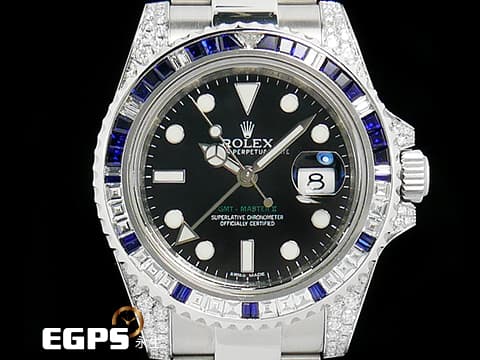 ROLEX 勞力士 GMT-Master II 116710LN 格林威治型 精鑲鑽錶 116710 LN 兩地時區  店長說：這個精鑲藍寶石鑽框，讓您花少少的錢，卻有著完全不同的感覺，價值感值上百萬等級，不想到處撞錶跟別人一樣，趕快來買吧！！ 自動上鍊 40mm