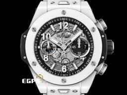 HUBLOT 宇舶 BIG BANG UNICO 大爆炸 飛返 計時碼表 421.HX.1170.RX <font color="#FFFFFF">白陶瓷</font> 三日鍊 <font color="#FF0000">鏤空面盤 2021年保卡</font> 自動上鍊 44mm