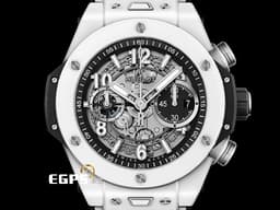 HUBLOT 宇舶 BIG BANG UNICO 大爆炸 飛返 計時碼表 421.HX.1170.RX <font color=#FFFFFF>白陶瓷</font> 三日鍊 <font color=#FF0000>鏤空面盤 2024年電子保單</font> 自動上鍊 44mm