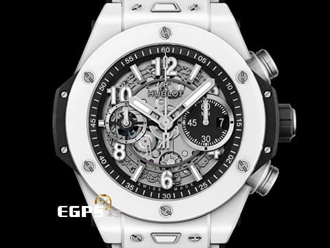 HUBLOT 宇舶 BIG BANG UNICO 大爆炸 飛返 計時碼表 421.HX.1170.RX 白陶瓷 三日鍊 鏤空面盤 2024年電子保單 自動上鍊 44mm