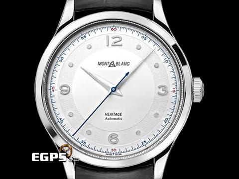 Montblanc 萬寶龍 HERITAGE SPIRIT 119943 灰色皮革錶帶 銀白色面盤 不鏽鋼拋光劍形指針 藍色秒針 2026年保卡&nbsp;自動上鍊 40mm