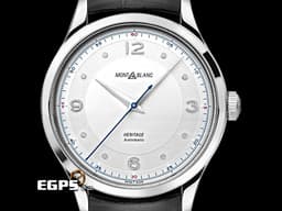 Montblanc 萬寶龍 HERITAGE SPIRIT 119943 灰色皮革錶帶 <font color="#FF0000">銀白色面盤 不鏽鋼拋光劍形指針 藍色秒針 2026年保卡</font>&nbsp;自動上鍊 40mm