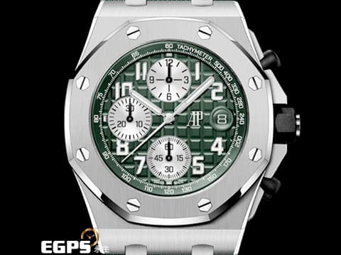 Audemars Piguet AP錶 愛彼 Royal Oak Offshore 皇家橡樹離岸型 飛返計時碼錶 26238TI.OO.A056CA.01 鈦金屬材質  綠色面盤 軍綠色款&nbsp;2023年保單 新式快拆錶帶 自動上鏈 42mm