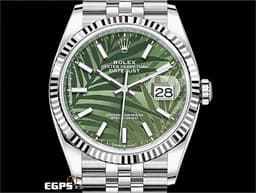 ROLEX 勞力士 Datejust 36 蠔式日誌型 126234 <font color="#6D8E23">橄欖綠色棕櫚葉面盤</font> 不鏽鋼 DJ36 經典三角坑紋錶圈 <font color="#FF0000">2023年 紀念型（Jubilee）五銖錶帶</font> 自動上鍊 36mm
