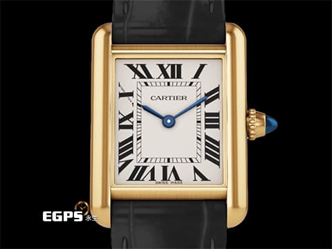 CARTIER 卡地亞 Tank Louis 坦克 WGTA0342 小型款&nbsp;鑲嵌藍色寶石錶冠 藍鋼指針 18K黃金材質&nbsp;2026年保單&nbsp;石英腕錶 29.5 x 22mm