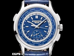 Patek philippe 百達翡麗 PP錶 複雜功能時計系列 5930 G 白K金材質 藍色網狀格紋面盤 5930G-001 世界時區 飛返計時 <font color="#FF0000">BEIJING 北京時區面盤 </font>自動上鍊 39.5mm