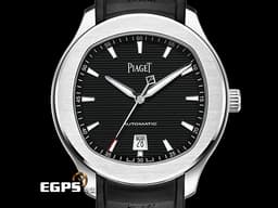 PIAGET 伯爵 Polo Date系列 G0A47014 不鏽鋼材質 <font color="#05f0f0">黑色條紋面盤 鏤空字母「P」紅色尖端秒針</font>&nbsp;<font color="#FF0000">2025年保卡</font>&nbsp;自動上鍊 42mm