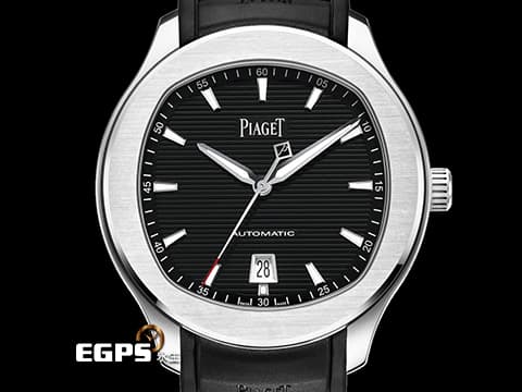 PIAGET 伯爵 Polo Date系列 G0A47014 不鏽鋼材質 黑色條紋面盤 鏤空字母「P」紅色尖端秒針&nbsp;2025年保卡&nbsp;自動上鍊 42mm