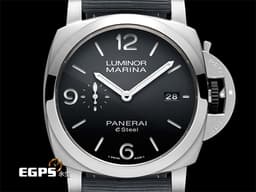 PANERAI 沛納海 Luminor Marina eSteel PAM01358 PAM1358 三日鍊 <font color=#d6d6d6><font color=#565c5f>黑</font><font color=#818387>灰</font>色漸層面盤</font> <font color=#FF0000>2024年保單 附原廠橡膠錶帶</font> 自動上鍊 44mm