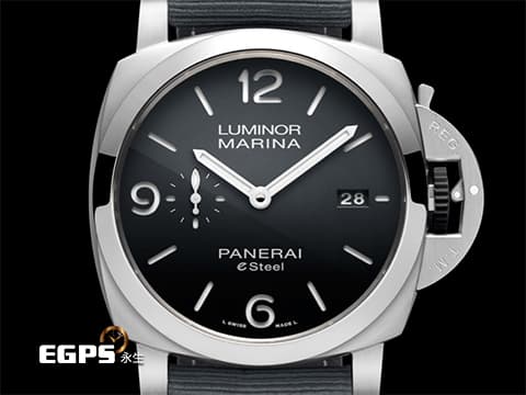 PANERAI 沛納海 Luminor Marina eSteel PAM01358 PAM1358 三日鍊 黑灰色漸層面盤 2024年保單 附原廠橡膠錶帶 自動上鍊 44mm