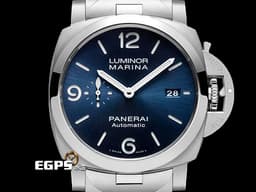 PANERAI 沛納海 Luminor Marina Specchio Blu PAM1316 三日鍊 小秒針 <font color="#0066FF">藍色太陽放射紋三明治面盤</font> PAM01316 不鏽鋼材質 鍊帶款 <font color="#FF0000">2024年保卡</font>&nbsp;自動上鍊 44mm