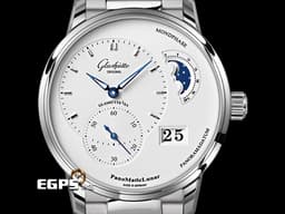 GLASHUTTE ORIGINAL 格拉蘇蒂 Pano MaticLunar 1-90-02-42-32-71 不鏽鋼材質 偏心月相 德式經典大日期窗 <font color="#FF0000"> 2022保單 商務菁英 低調穩重的選擇 </font> 透明錶背 自動上鍊 40mm