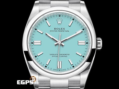 ROLEX 勞力士 OYSTER PERPETUAL DATE 41 蠔式恆動型 124300  全新完美的絕版品~超夯超缺貨的綠松石藍色面盤 2023年新式保卡 TIFFANY藍色面盤 自動上鍊 41mm