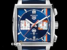 TAG HEUER 豪雅 MONACO 摩納哥 GULF特別版腕錶 CBL2115.FC6494 不鏽鋼材質 <font color="#f98501">GULF線條&nbsp;</font><font color="#05f0f0">藍色放射性太陽紋面盤&nbsp;</font> 計時碼錶&nbsp;<font color="#FF0000">2023年保卡&nbsp;</font>自動上鍊 39mm
