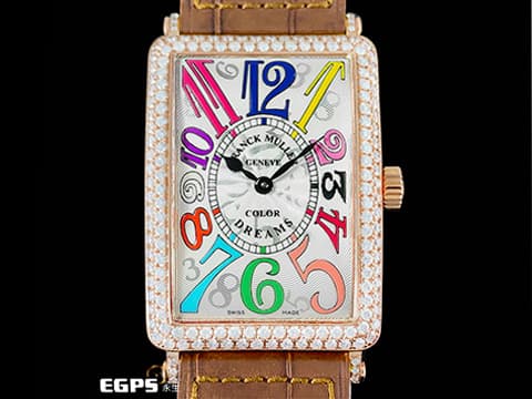 Franck Muller 法蘭穆勒 Color Dreams 玫瑰金 952QZ COL 銀白色放射狀雕紋面盤  精鑲鑽錶 彩色藝術數字時標 原廠咖啡色鱷魚皮錶帶 石英  26x44 mm