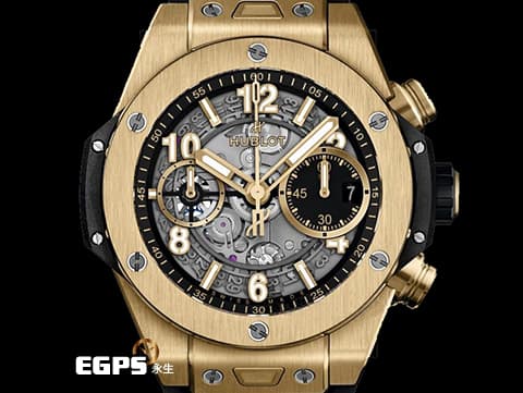 HUBLOT 宇舶 Big Bang 大爆炸 UNICO 441.VX.1131.RX King Gold 宇舶獨特材質&nbsp;王金 消光黑色鏤空面盤&nbsp;&nbsp;2022年新式電子保單 &nbsp;三日鍊 飛返計時碼錶 自動上鍊 42mm