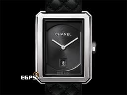 CHANEL 香奈兒 BOY·FRIEND H6585 不鏽鋼材質 <font color=#ffffff>黑色雕紋錶盤 可拆換式黑色菱格紋圖騰皮錶帶 </font> <font color=#FF0000> 2023年保卡 台灣公司貨</font> 石英機芯 34.6x26.7mm