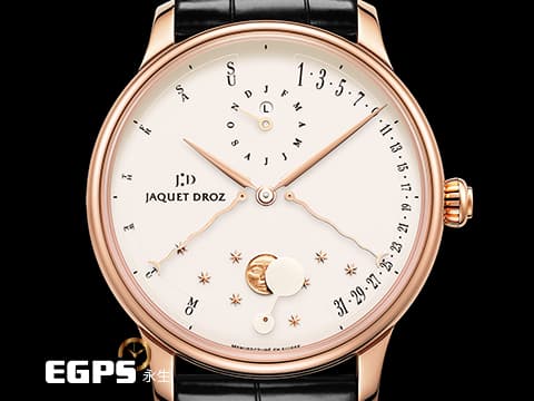 JAQUET DROZ 雅克德羅 JD錶 Astrale 星辰系列 Quantième Perpétuel J030533201 雙逆跳 萬年曆 月相盈虧 玫瑰金 大明火琺瑯錶盤 2022保單 自動上鍊 43mm