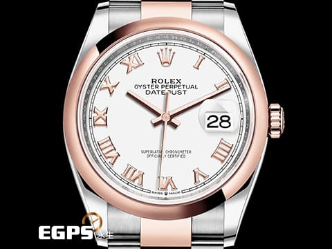 ROLEX 勞力士 Datejust 36 蠔式日誌型 126201 經典玫瑰金色羅馬數字時標 永恒玫瑰金 半金款 DJ36 白色面盤 2024年保卡 蠔式（Oyster）三節錶帶 自動上鍊 36mm