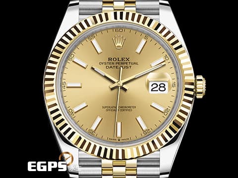ROLEX 勞力士 Datejust 41 蠔式日誌型 126333 皇帝金面盤&nbsp;18K黃金 半金款 DJ41 經典三角坑紋錶圈 2017年台灣公司貨 紀念型（Jubilee）五銖錶帶 自動上鍊 41mm