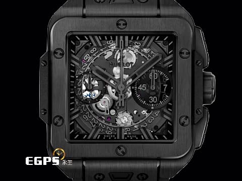 HUBLOT 宇舶 Square Bang Unico「ALL BLACK」限量版 黑陶瓷 821.CX.0140.RX 方形 飛返 計時碼表 鏤空面盤 2022保單 限量250顆 自動上鍊 42mm