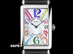 Franck Muller 法蘭穆勒 Color Dreams 952QZ COL 不鏽鋼材質 <font color=#cad6f0>白色貝母面盤</font> <font color=#FF0000>彩色藝術數字時標 原廠黑色鱷魚皮錶帶</font> 石英機芯 26x44 mm