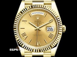 ROLEX 勞力士 DAY-DATE 40 蠔式星期日誌型 228238 <font color=#ffea55>黃K金材質 黃K金羅馬數字時標 香檳色面盤</font> <font color=#FF0000>2021新式保單</font> <font color=#FFFF33> 此錶歡迎各路錶友以PP、AP、勞力士 來店交換，本店將以最高價評估～</font> 自動腕錶 40mm