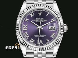 ROLEX 勞力士 Datejust 36 蠔式日誌型 126234 <font color=#B15BFF>原廠VI、IX鑲鑽 茄紫色面盤</font> 不鏽鋼 DJ36 經典三角坑紋錶圈 <font color=#FF0000>2021年保卡 紀念型（Jubilee）五銖錶帶</font> 自動上鍊 36mm