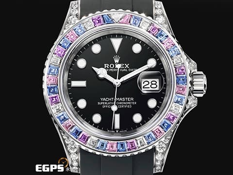 ROLEX 勞力士 Yacht-Master 遊艇名仕型 126679SABR 黑色面盤 官網都末曾展示的隱藏款式 2023年保卡 原廠膠膜未撕  鑽石與彩色寶石點綴白金錶殼與錶圈&nbsp;繽紛多彩浪漫彩寶 頂級遊艇 自動上鏈&nbsp;40mm