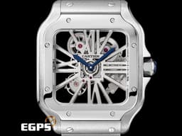 CARTIER 卡地亞 SANTOS DE CARTIER 山度士 WHSA0015 大型款 不鏽鋼材質 鏤空腕錶 <font color="#05f0f0">快拆式錶帶、另附鱷魚皮錶帶組</font>&nbsp;<font color="#ff0000">2025年保卡 新錶參考訂價：1,030,000元</font> 手動上鍊 39.8mm