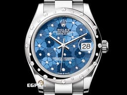 ROLEX 勞力士 Datejust 31 DJ31 經典 蠔式日誌型 278344RBR 不鏽鋼&amp;18K白金鋼材質&nbsp;<font color="#77DDFF">天藍色花朵圖案面盤鑲24顆鑽石</font> <font color="#05f0f0">原廠圓拱形鑲鑽錶圈</font><font color="#FF0000"> 2023年新式保卡</font> 自動上鍊 31mm