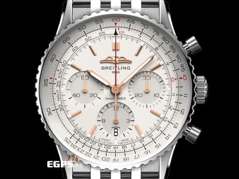 Breitling 百年靈 Navitimer B01 Chronograph 41 航空計時腕錶 AB0139 銀白色面盤搭配金色指針時標 計時碼表 不鏽鋼 經典環形飛行滑尺 百年靈自製01機芯 2023年保單 飛行錶&nbsp;自動上鍊 41mm