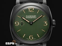 PANERAI 沛納海 RADIOMIR PAM997 啞光黑色陶瓷材質 PAM00997 <font color="#32cd32">軍綠色三明治面盤</font> 三日鍊 手上鍊 台灣公司貨&nbsp;<font color="#FF0000">2019年保單 極新品相，RADIOMIR軍綠色系列，啞光黑色陶瓷是手上鍊版本最有質感的款式之一 </font> 48mm