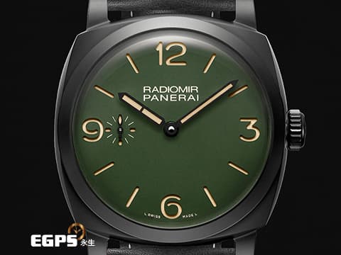 PANERAI 沛納海 RADIOMIR PAM997 啞光黑色陶瓷材質 PAM00997 軍綠色三明治面盤 三日鍊 手上鍊 台灣公司貨&nbsp;2019年保單 極新品相，RADIOMIR軍綠色系列，啞光黑色陶瓷是手上鍊版本最有質感的款式之一  48mm