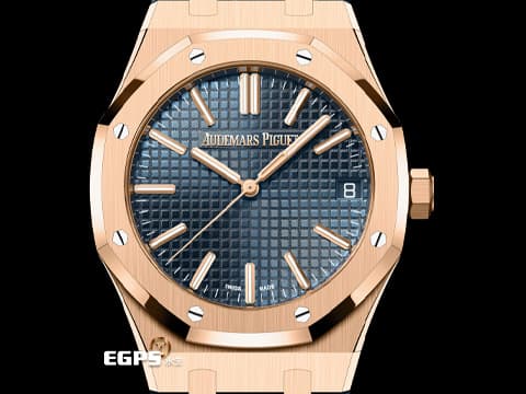 Audemars Piguet 愛彼 AP Royal Oak 皇家橡樹 15510OR.OO.D315CR.02 18K玫瑰金『雲夜藍色格紋面盤』 2025年保單 已貼膜 自動上鍊 41mm