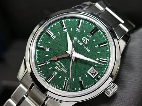 GRAND SEIKO 特級精工 GS 精工 Elegance Collection 節氣系列 Hi-beat GMT SBGJ251 高振頻 兩地時區 錶盤設計源自 二十四節氣「春分」，春分時節，春天再度來臨，山櫻紛紛綻放，綠色面盤和玫瑰金的配色完美捎來春天的信息 不鏽鋼 2024年保單 自動上鍊 40mm