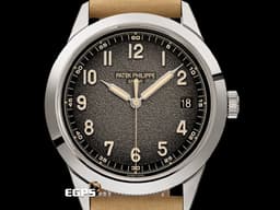 PATEK PHILIPPE 百達翡麗 PP錶 CALATRAVA系列 5226 白金材質 5226G-001 簡約大三針 <font color="#33CCFF">品味獨特風格的 炭灰漸層色不規則紋理面盤 </font> 錶身搭配亮麗巴黎釘紋錶殼<font color="#FF0000"> 2024年保單&nbsp;</font>自動上鍊 40mm