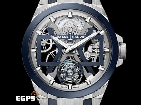 Ulysse Nardin 雅典錶 Executive Blast Tourbillon 經理人 1723-400/03 鈦金屬材質&nbsp;&nbsp;鏤空 陀飛輪&nbsp;藍色雙"X"框架造型鏤空面盤 三日鍊&nbsp;鉑金微型自動盤 2023年保卡&nbsp;自動上鍊 45mm