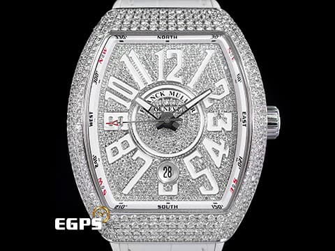 Franck Muller 法蘭穆勒 FM Vanguard YACHT V41 SC DT 不鏽鋼材質 精鑲滿天星鑽石白色面盤 精鑲鑽石錶圈 自動上鏈&nbsp;40.8X50mm